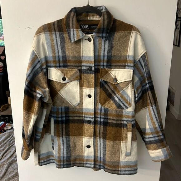 Zara Wool-Blend Plaid Overshirt Shacket Size XS - Picture 3 of 9